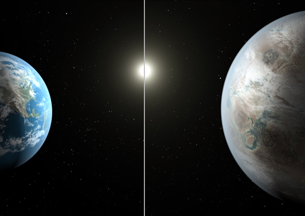 Kepler 452b, compared with Earth at scale