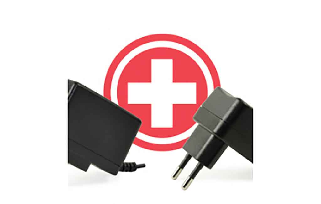 Wall plug power adapters comply with IEC 60601-1 4th edition