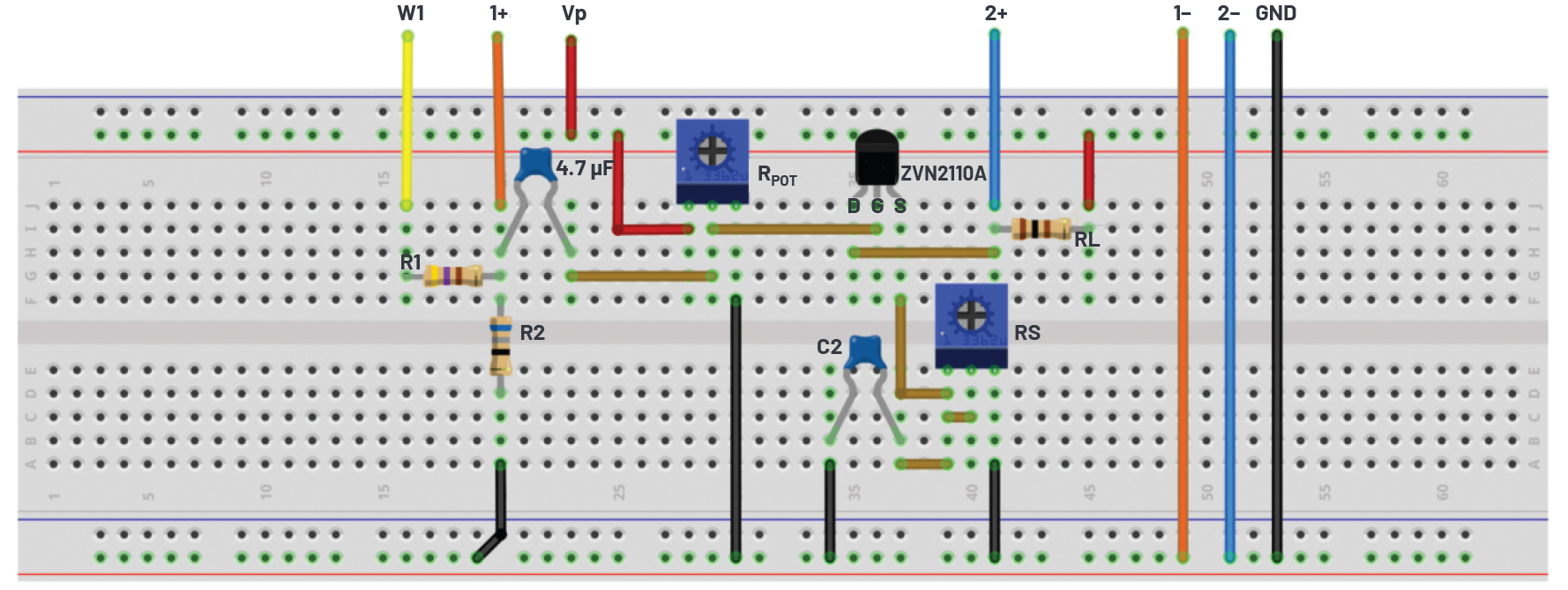Figure 8. Breadboard connection with C2 added