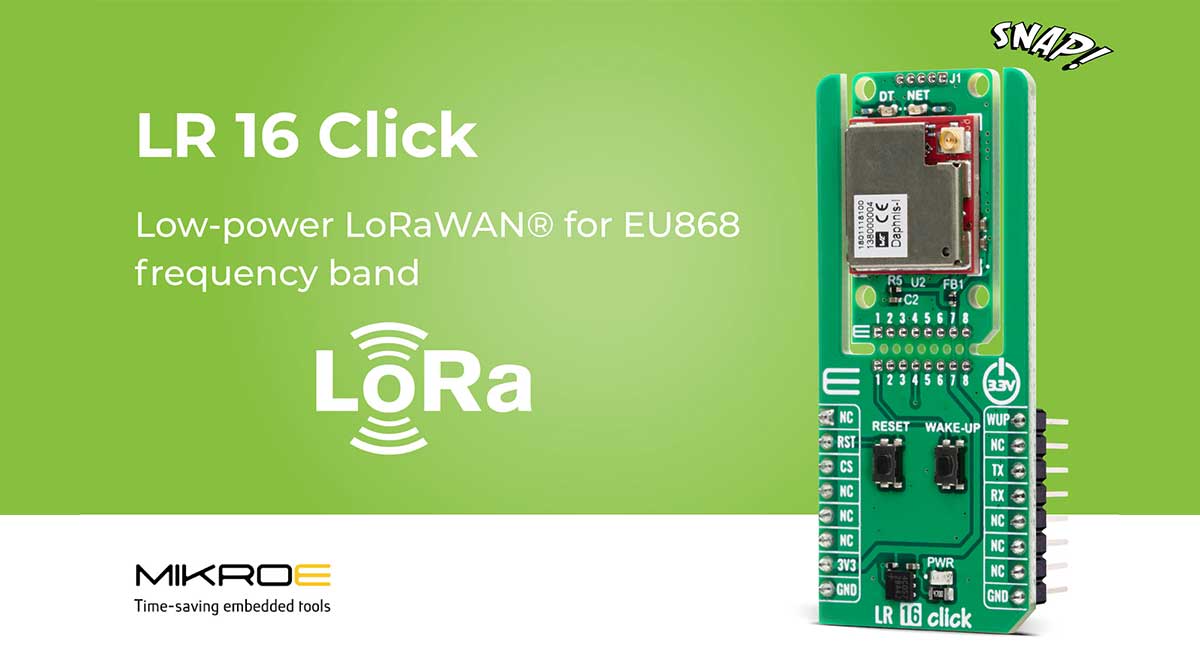 MIKROE LR 16 Click board designed for IoT and industrial applications