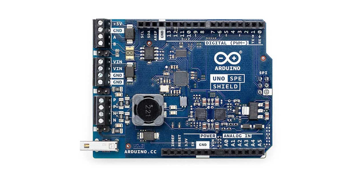 Arduino SPE shield supports SPI, UART, and I2C
