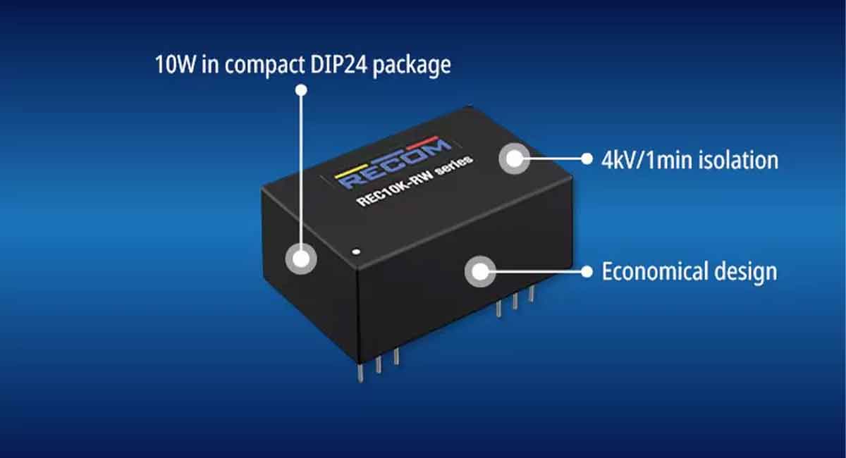 Wide input DC/DC range delivers 10W in DIP-24 package