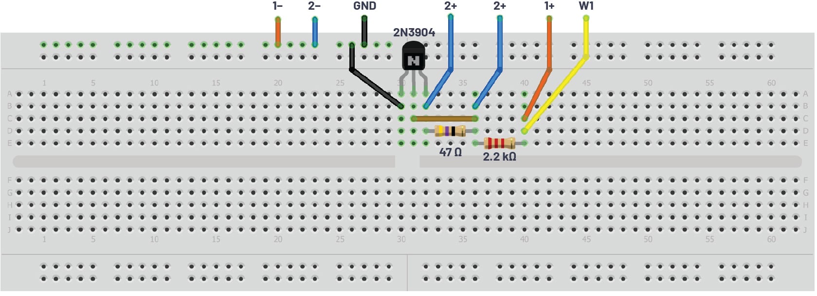 Figure 2. Zero-gain amplifier breadboard circuit