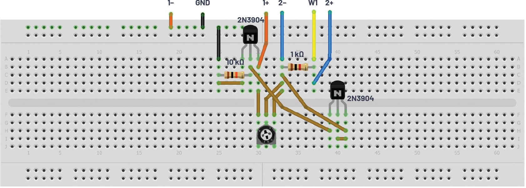 Figure 14. Version 3 of the VBE multiplier breadboard circuit