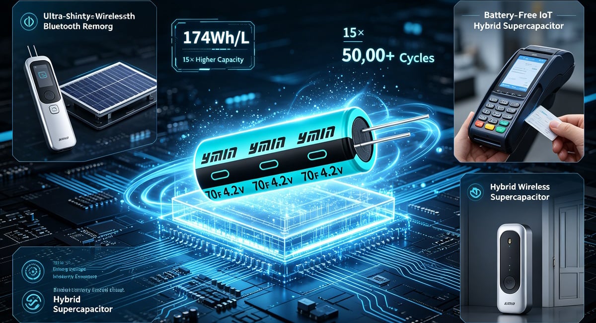 Energy density hybrid supercapacitors empower battery-free IoT and portable devices