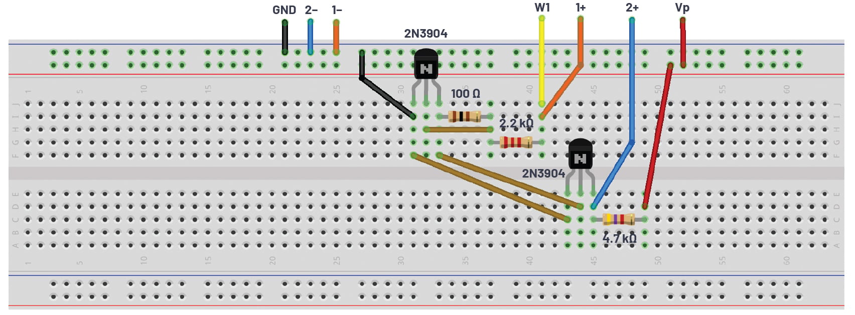 Figure 2. Stabilised current source breadboard circuit