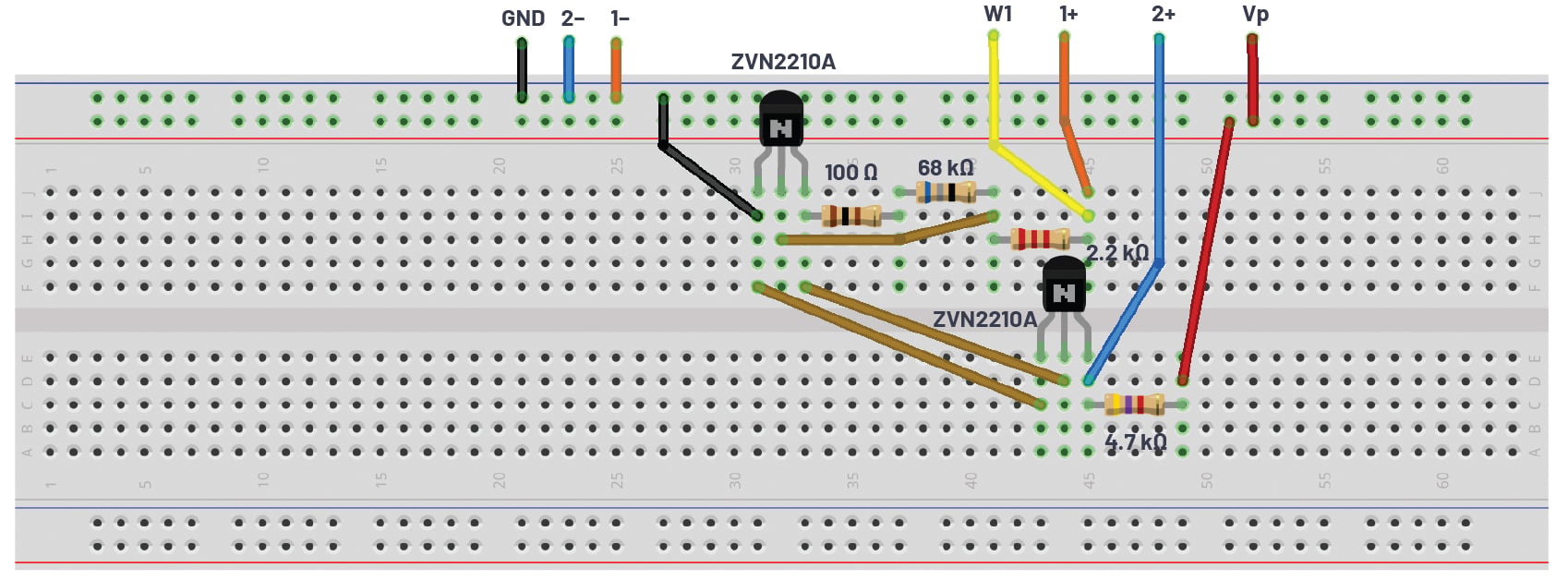 Figure 6. Stabilised current source breadboard circuit