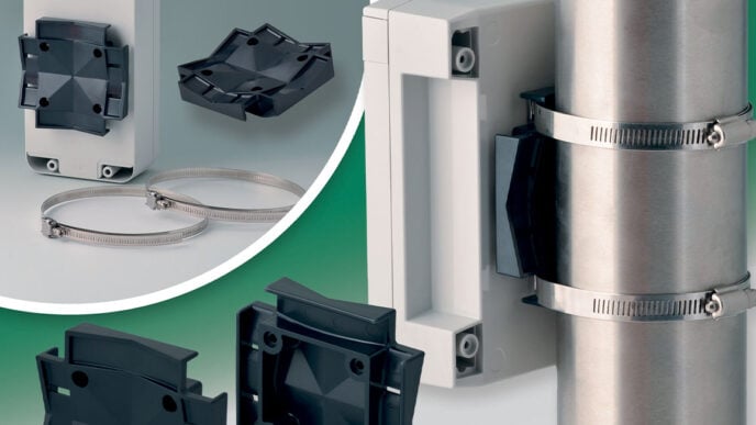 OKW’s new pole/mast bracket for enclosures in harsh industrial/outdoor locations