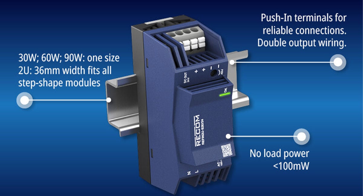 Ultra-slim 2U DIN rail AC/DC now available in 30W