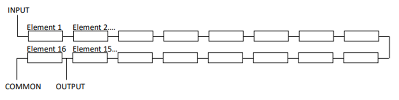 Figure 4. Schematic of a 16-element voltage divider stage